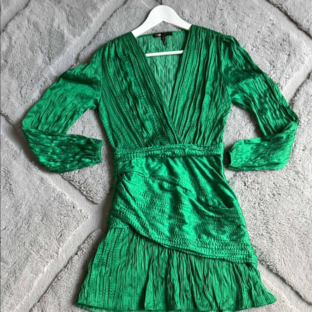 Maje Vibrant Green Long Sleeve Dress